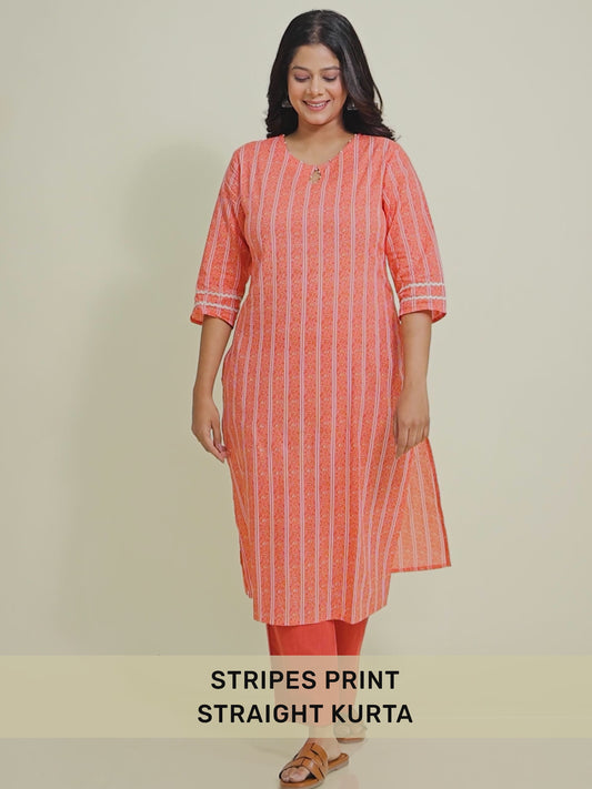 Soft Cotton Striped Straight Orange Kurta