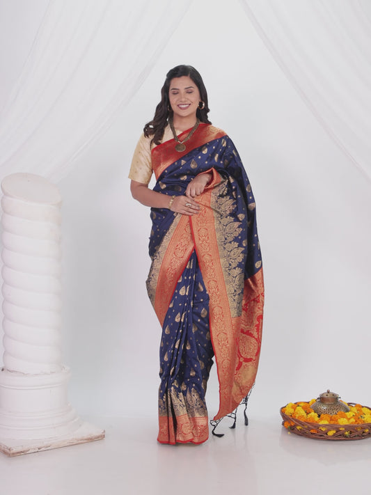 Brocade Navy Blue Saree