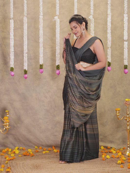 Georgette Striped Green Saree
