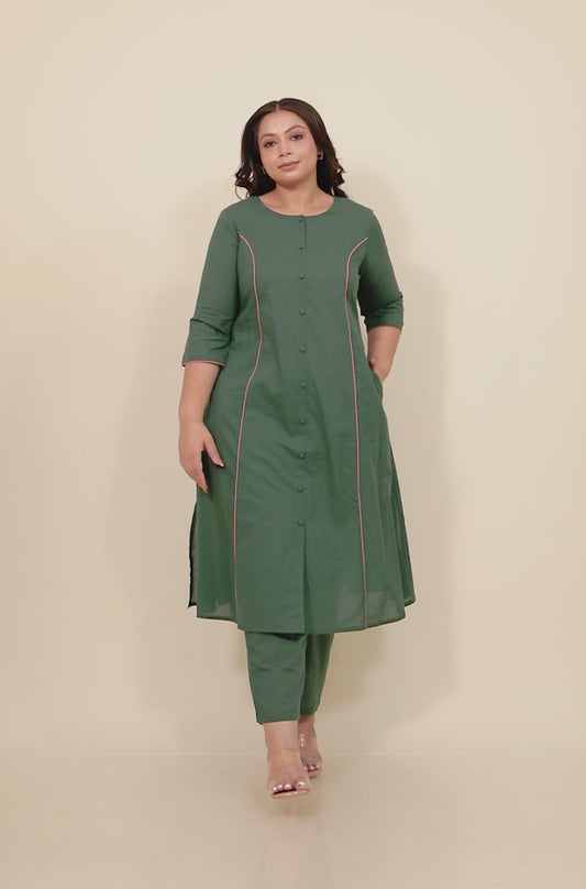 Soft Cotton Solid A-line Green Kurta