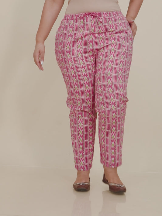 Soft Cotton Striped Pink Tapered Trousers