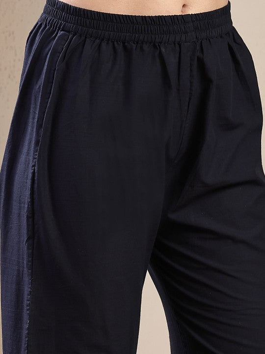 Stylum Embroidered Pure Cotton V Neck Tunic With Trousers
