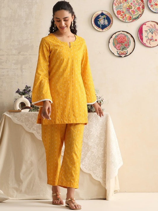 ETC Printed Notch Neck Pure Cotton Top With Trousers