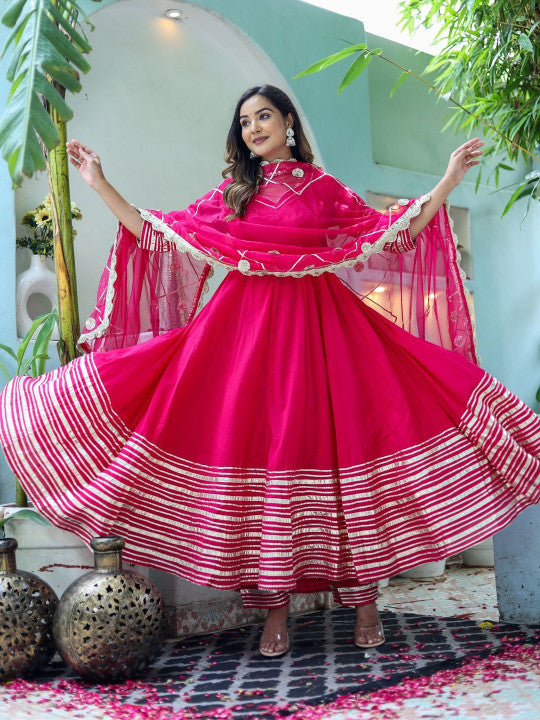 Angkor Women Angrakha Gotta Patti Pure Cotton Kurta with Trousers & With Dupatta