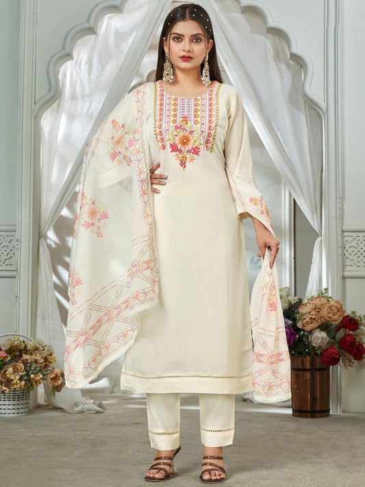 all about you Women Embroidered Regular Thread Work Straight Kurta with Salwar & Dupatta