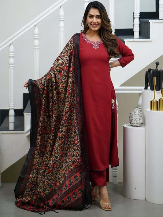 ASCIIBLUES Women Yoke Design Regular Mirror Work Kurta with Trousers & With Dupatta