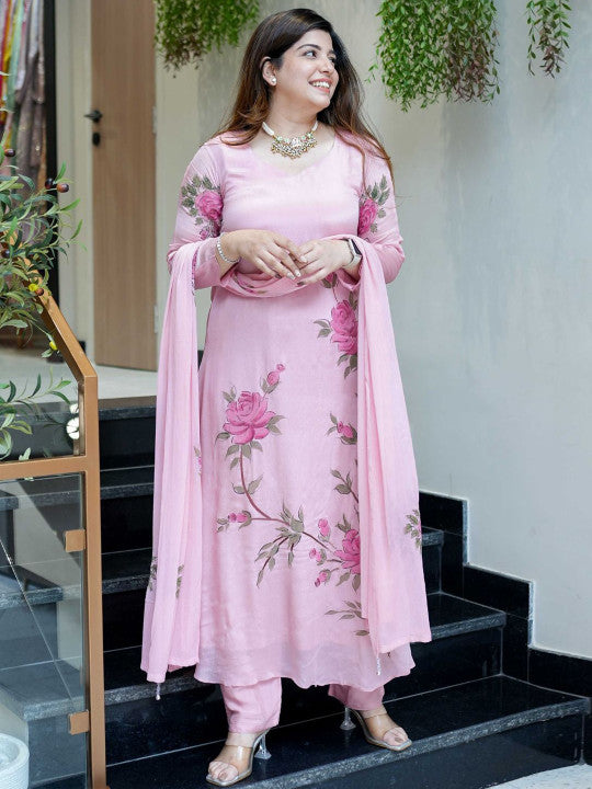 Brand Hill Women Floral Printed A-Line Kurta with Trousers & Dupatta