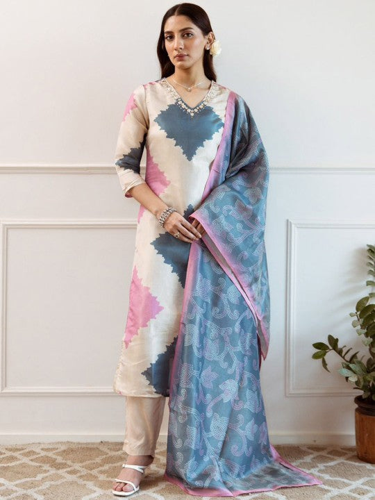 Anouk Abstract Printed Beads and Stones Straight Kurta