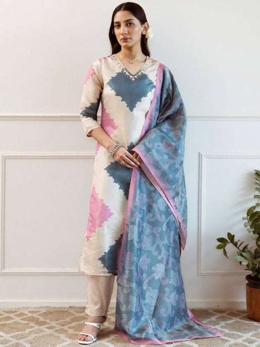 Anouk Abstract Printed Beads and Stones Straight Kurta