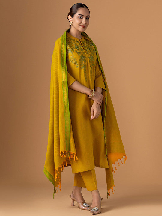 WOMEN PLUS Embroidered Pure Cotton Suit Set
