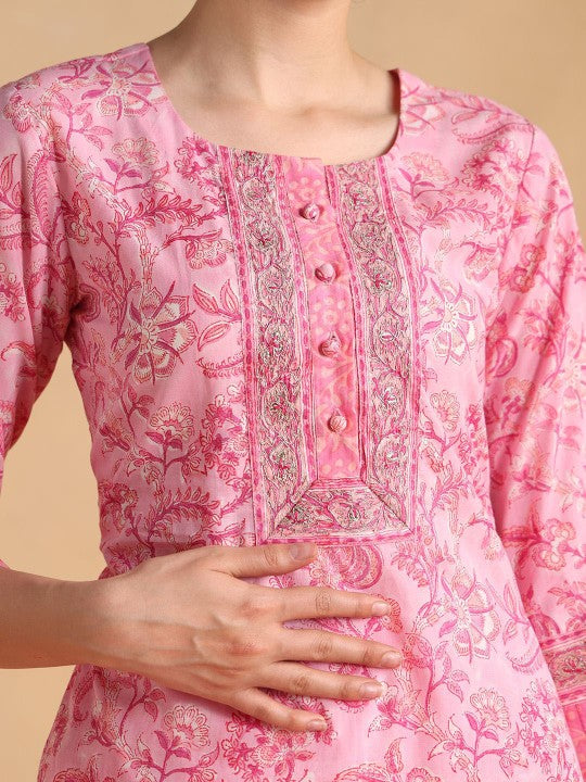 JAIPURIBANNO Women Printed Pure Cotton Kurta with Palazzos &  Dupatta