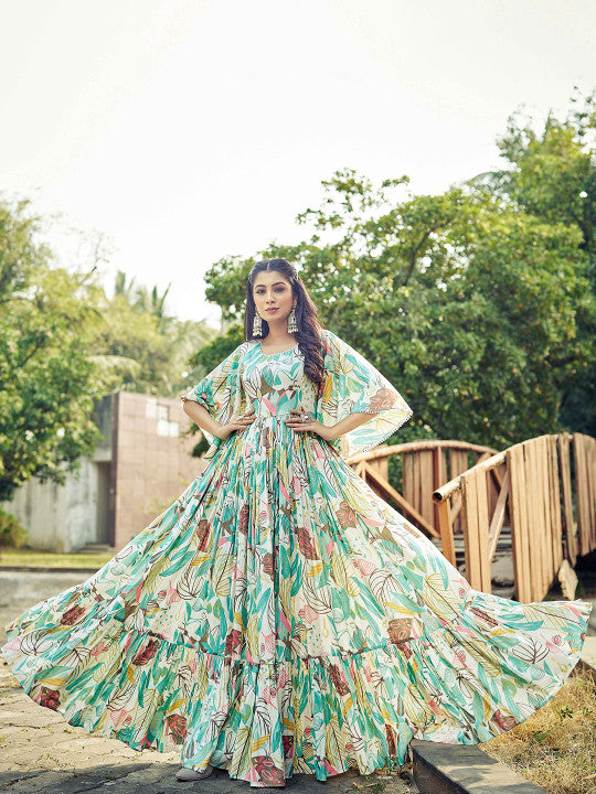 CHANSI Printed Cotton Fit & Flare Maxi length Gown Dress