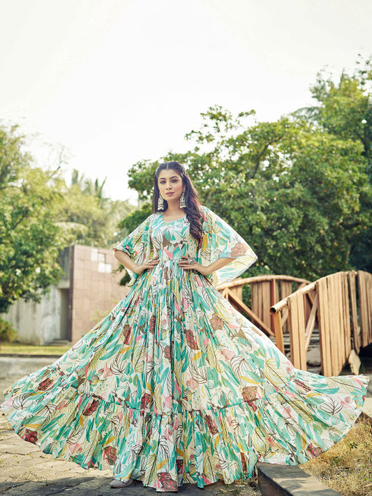 CHANSI Printed Cotton Fit & Flare Maxi length Gown Dress