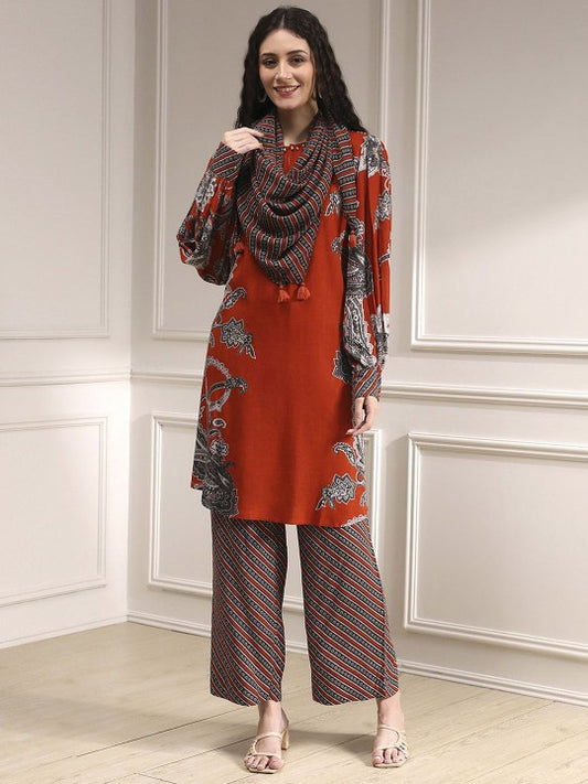 Biba Women Ethnic Motifs Printed Kurta with Palazzo & Dupatta