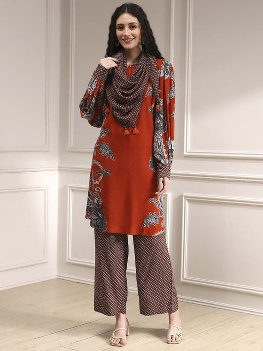 Biba Women Ethnic Motifs Printed Kurta with Palazzo & Dupatta
