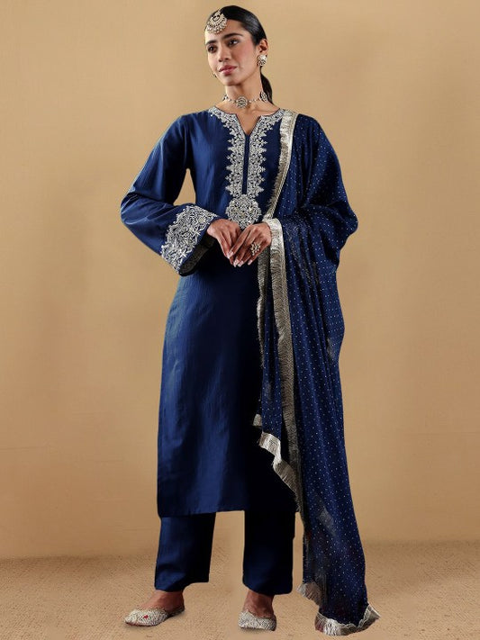 House of Pataudi Embroidered Flared Sleeves Straight Kurta