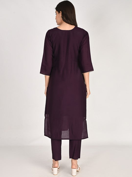 Girly Girls Floral Embroidered Straight Pure Cotton Kurta with Palazzos & Dupatta