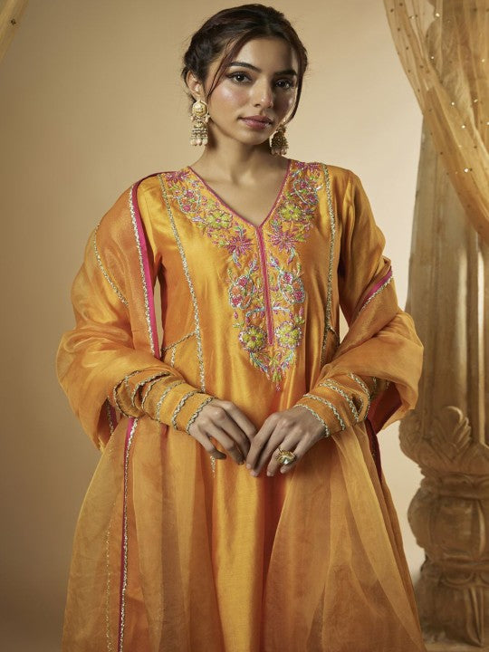The Aarya Floral Yoke Design Beads and Stones A-Line Kurta