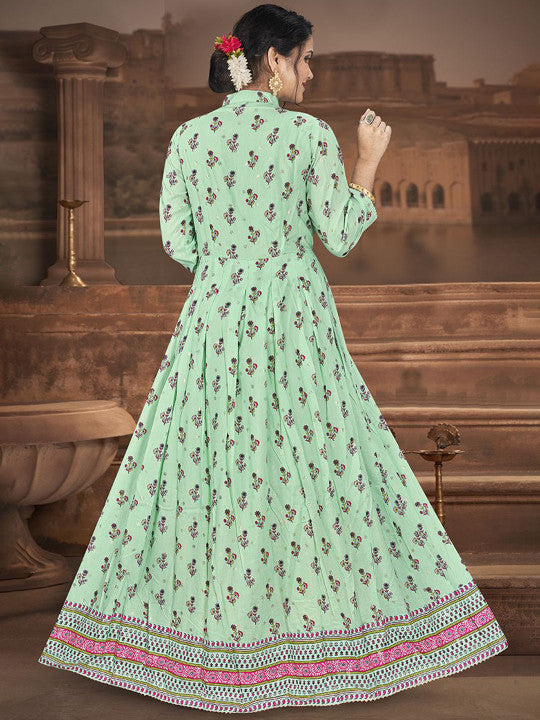 EthnicTree Embroidered Fit & Flared Maxi Dress