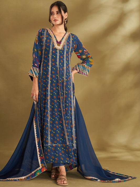 Affroz Ethnic Motifs Printed Gotta Patti Silk Crepe Anarkali Kurta