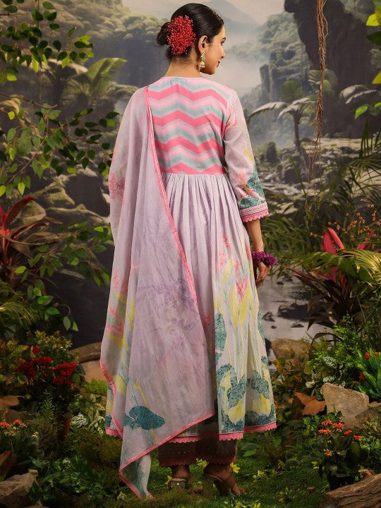 AARAAS Women Floral Printed Regular Pure Cotton Kurta with Trousers & Dupatta