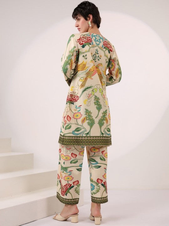 AUTUMN LANE Kara Pickle Printed Pure Cotton V Neck Tunic With Palazzo Co-Ords Set