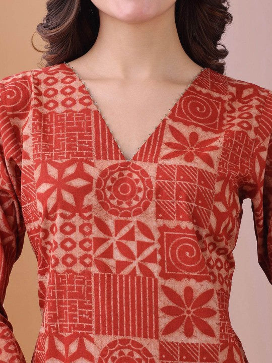 Fourleaf Printed V Neck Top With Trousers Co-Ords
