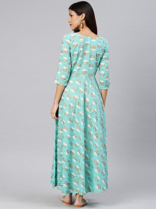 Swishchick Women Round Neck Fit and Flare Ethnic Dresses