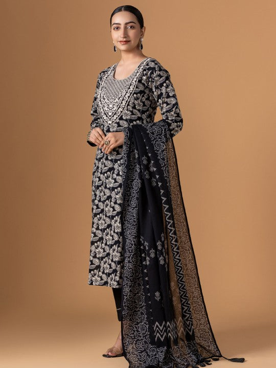 WOMEN PLUS Women Ethnic Motifs Embroidered Pure Cotton Kurta with Trousers & Dupatta