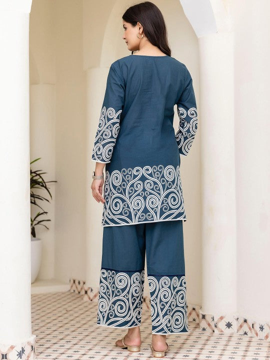 AUTUMN LANE Embroidered Pure Cotton Tunic With Trousers