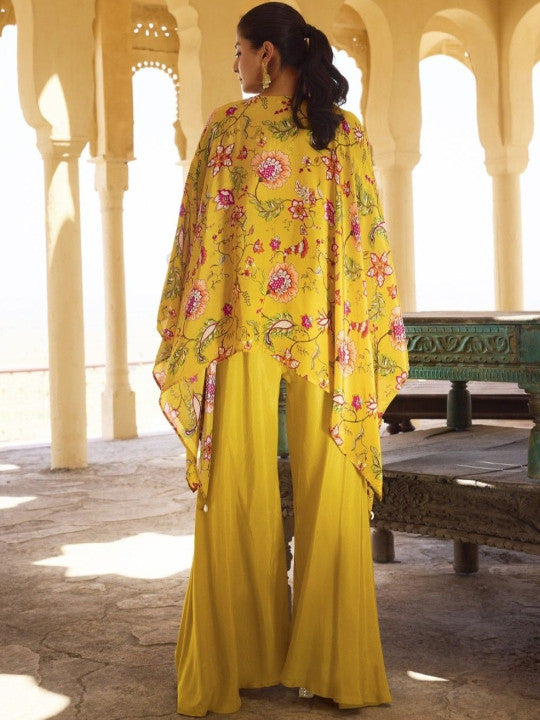 AUTUMN LANE Floral Printed Sequinned Pure Cotton Kaftan Kurta With Palazzo