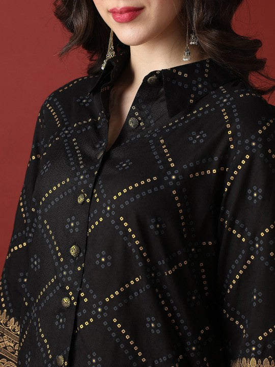 Globus Bandhani Printed Shirt Collar Neck Shirt With Trousers Co-Ords