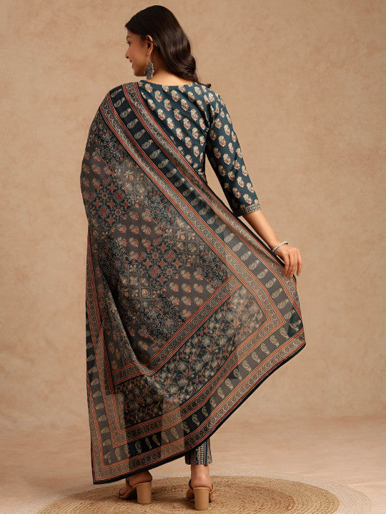Vbuyz Floral Printed Pure Cotton Kurta With Trousers & Dupatta