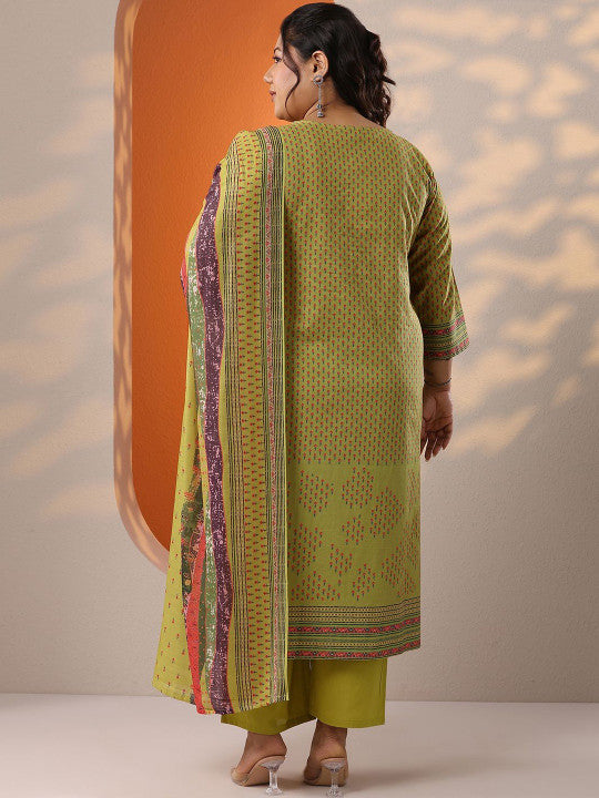 EXTRA LOVE BY LIBAS Floral Printed Round Neck Straight Kurta With Trousers & Dupatta
