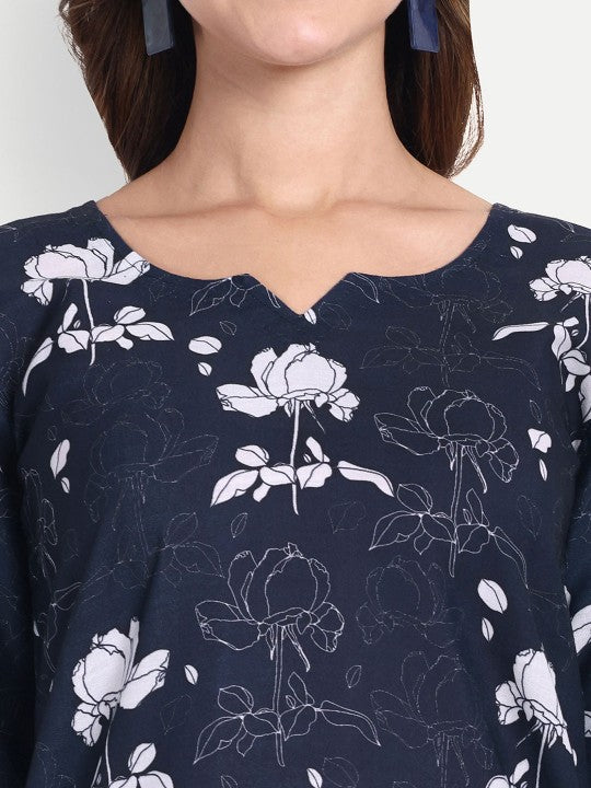 TILISM Floral Printed Round Neck Three-Quarter Sleeves Pure Cotton Top With Trouser