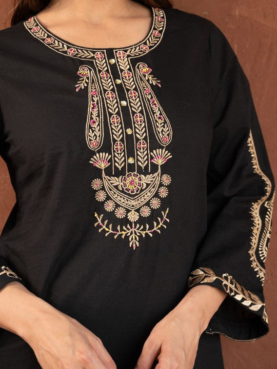 COTTONS DAILY Ethnic Motifs Yoke Design Pure Cotton Kurta With Trouser And Dupatta