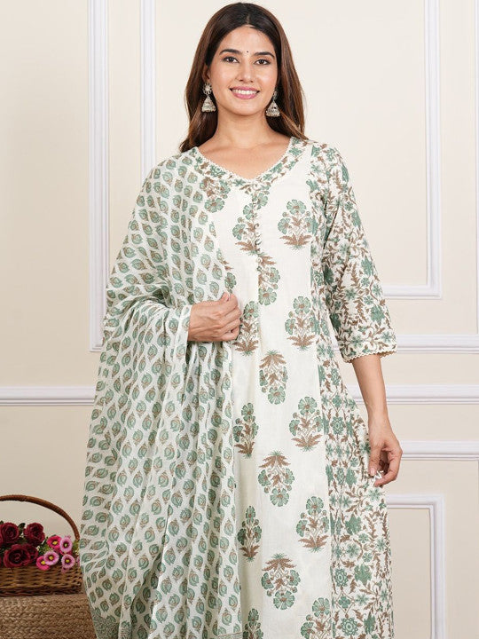 YASH GALLERY Floral Printed Regular Pure Cotton Kurta With Trouser With Dupatta