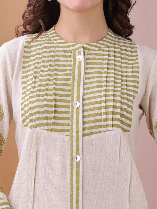 Fourleaf Floral Printed Mandarin Collar Top With Palazzo Co-Ords
