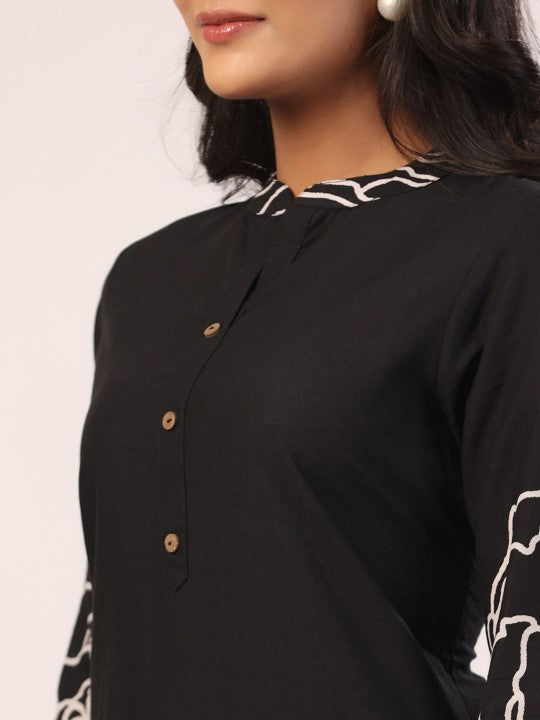 Printed Mandarin Collar Pure Cotton Tunic With Trousers