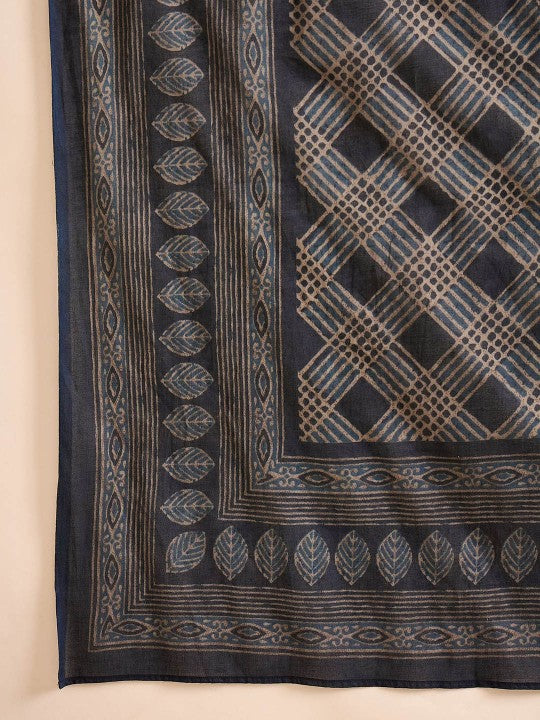 Floral Printed Pure Cotton Straight Kurta With Trousers & Dupatta