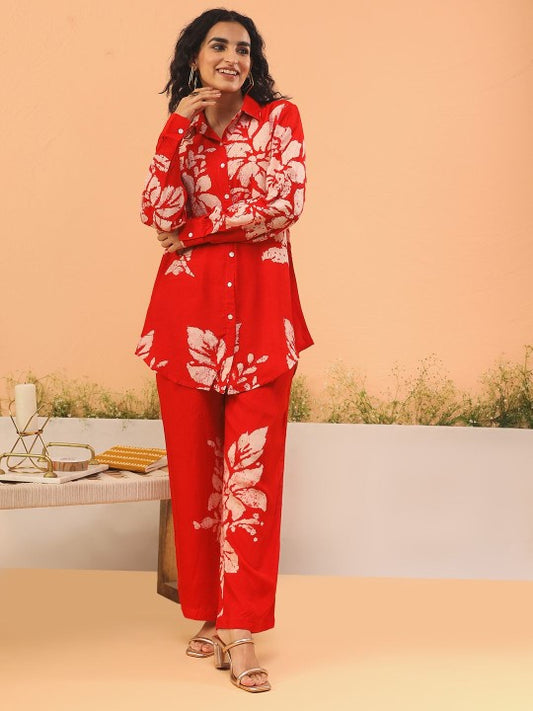 ARAVALII Floral Printed Shirt With Trousers