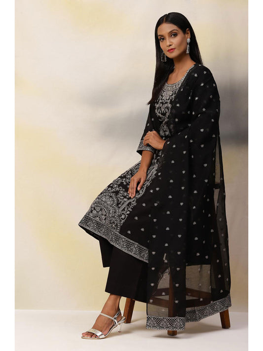 Black Art Silk Straight Suit (Set of 3)