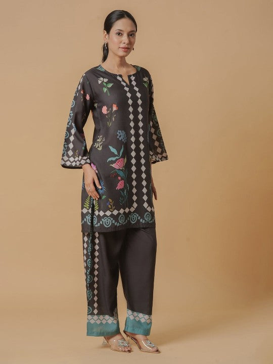 HOUSE OF KARI Printed Round Neck Cotton Tunic With Trousers Co-Ords