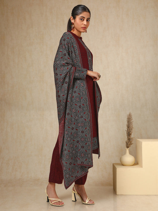 Floral Woven Design Acrylic Straight Kurta With Trouser & Dupatta