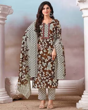 Women Floral Print A-Line Kurta Suit Set