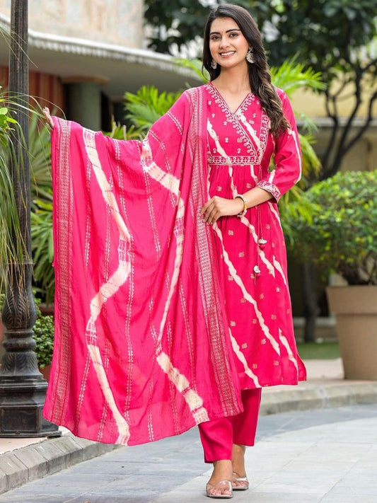 Aralia Women Bandhani Printed Regular Kurta Sets