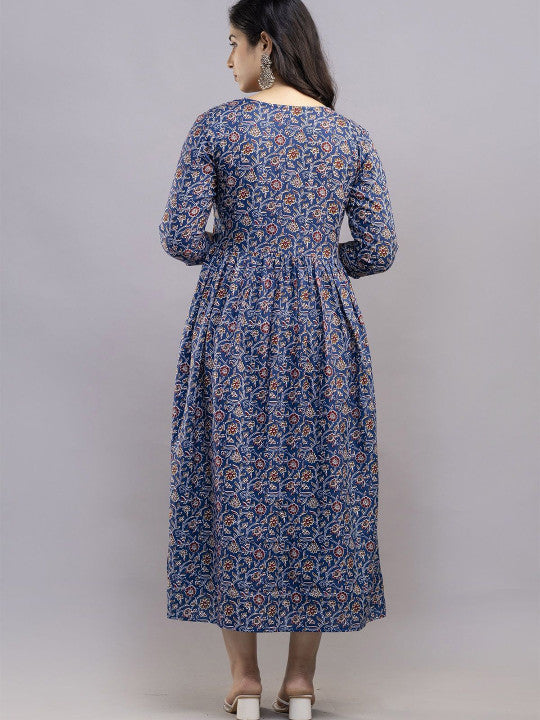 DEVEK Women Printed Cotton Midi Ethnic Dress
