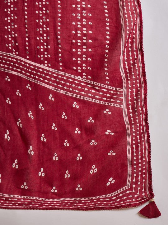 CHETI Women Bandhani Printed Cotton Kurta with Trousers & Dupatta