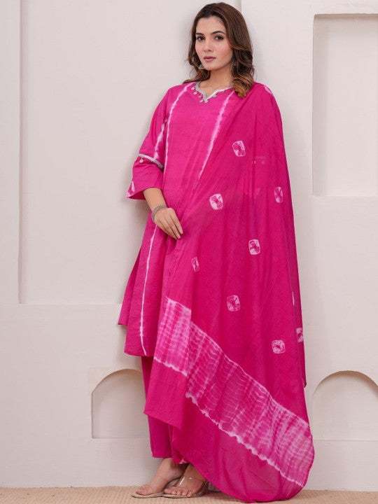 AUTUMN LANE Women Regular Pure Cotton Kurta with Trousers & With Dupatta