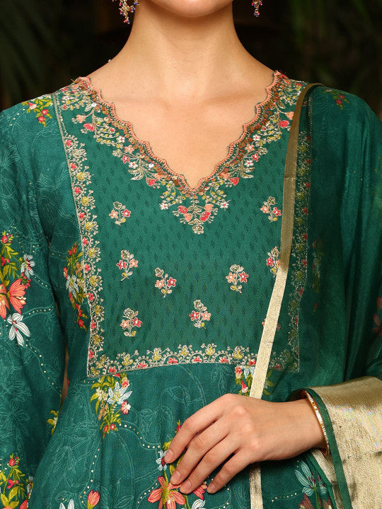 W Women Floral Printed Regular Kurta with Trousers & With Dupatta